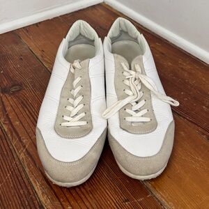 Massimo Dutti Split Suede Leather Trainers Sneakers White Tan Brown Size 43 / 10